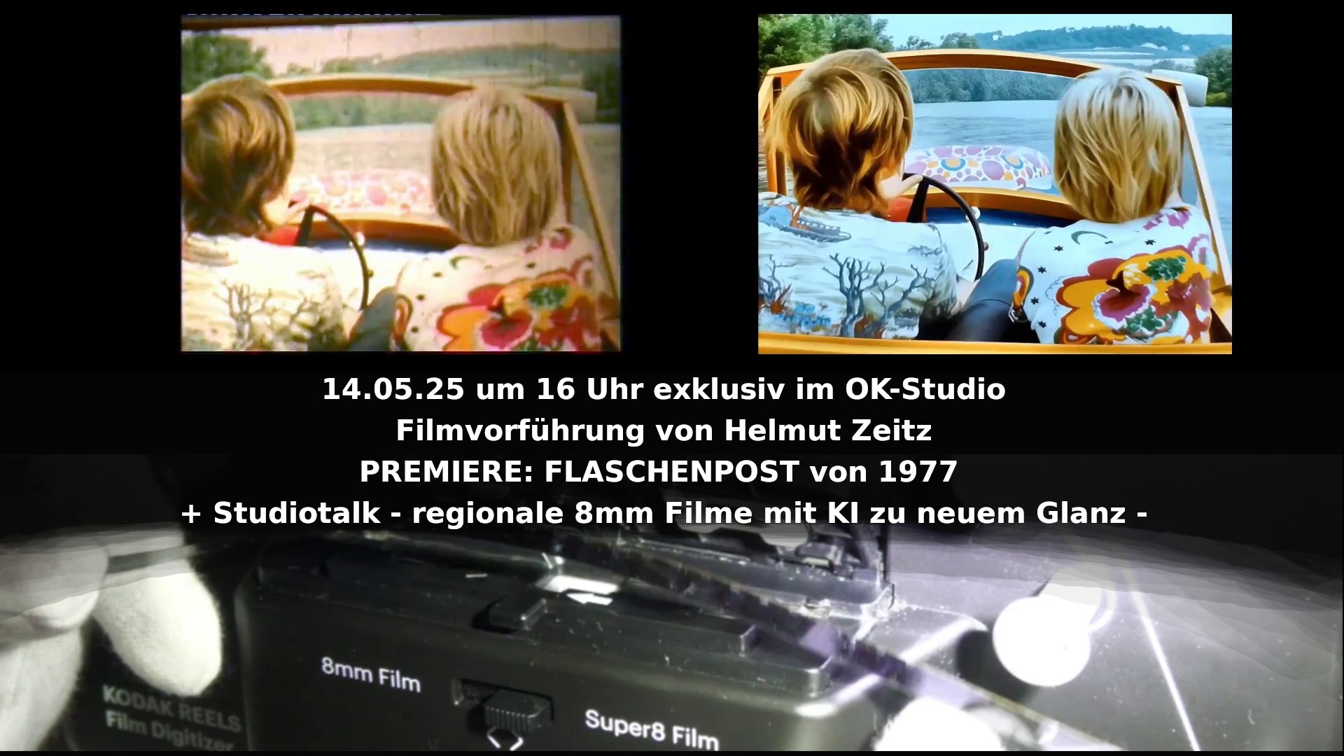 Infotrailer- Filmvorführung von Helmut Zeitz + Studiotalk - regionale 8mm Filme mit KI zu neuem Glanz